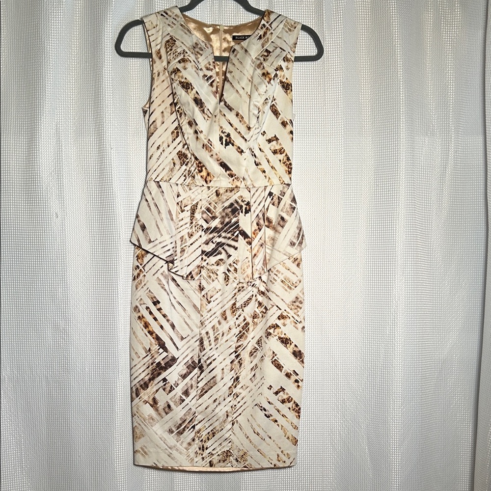 Black Halo Abstract Beige and Brown Midi Dress